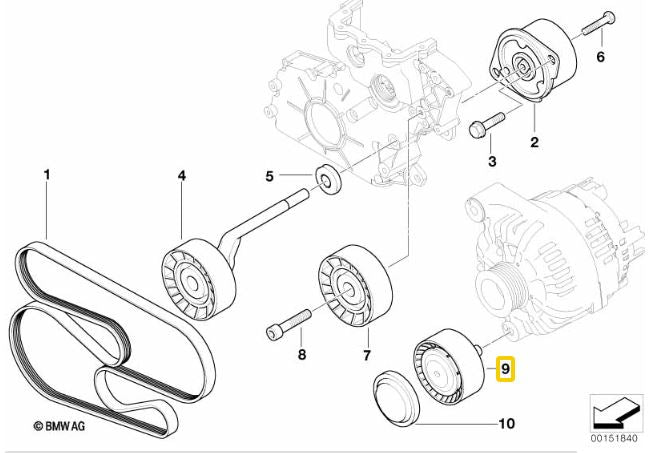 BMW Drive Belt Idler Pulley for M57N & M57N2 5' Series - INA 11287802146