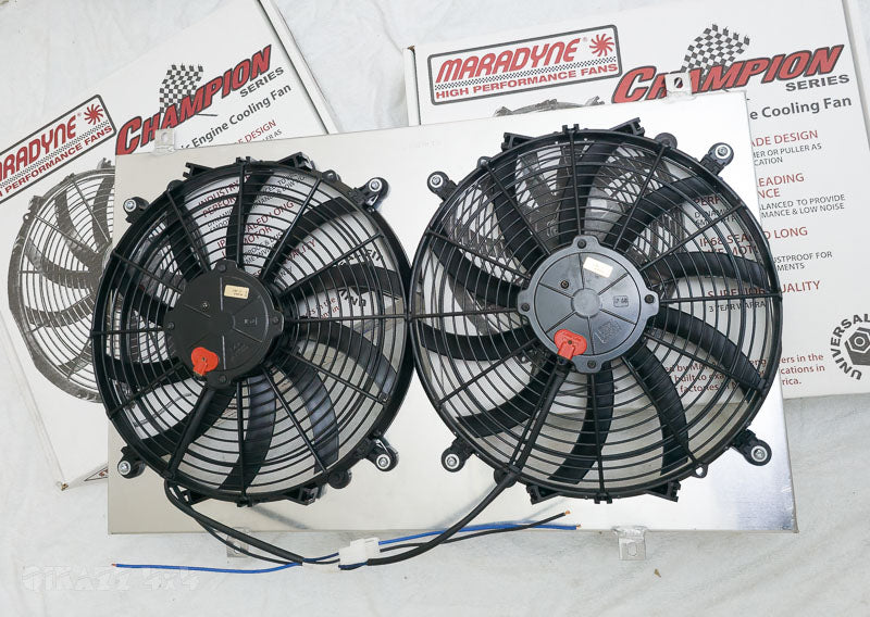 Fan Shroud & 2 x 14" Maradyne Champion Series Thermo Fans for Nissan Patrol TB42 Radiator | QIKAZZ 4x4 & Camping