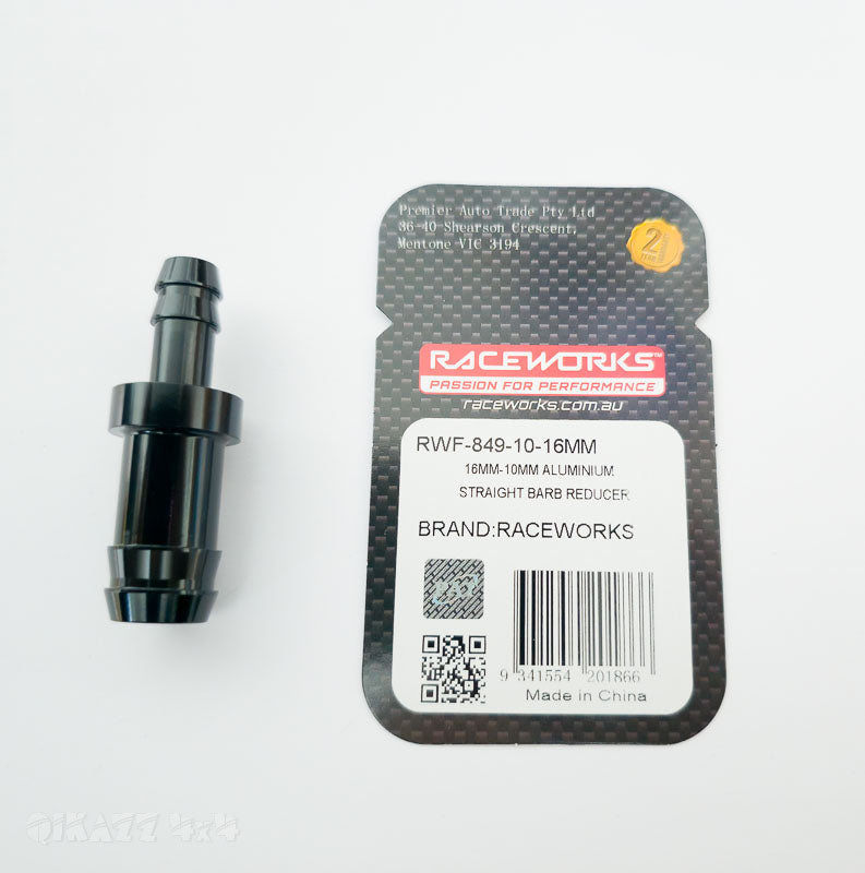 Raceworks 16mm - 10mm Aluminium Straight Barb Reducer | Raceworks