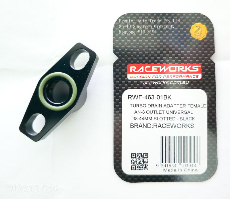 Raceworks Turbo Drain Adaptor Female AN8 Outlet with O-Ring | Raceworks