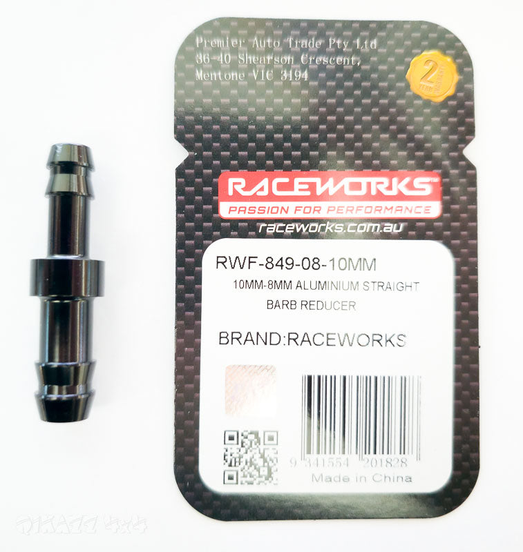 Raceworks 10mm - 8mm Aluminium Straight Barb Reducer | Raceworks