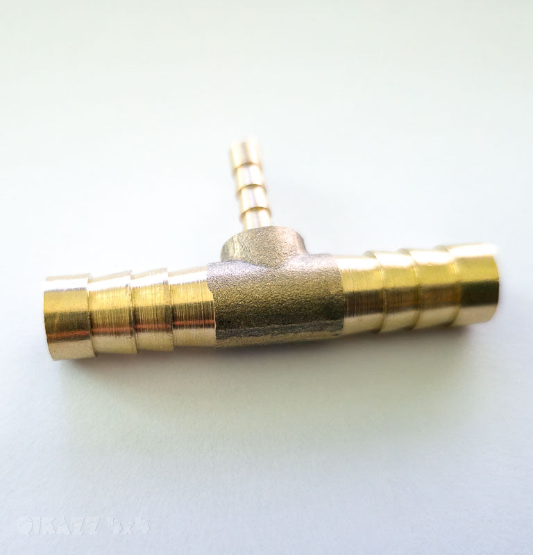 Brass 10mm - 4mm - 10mm Barbed T fitting for M57N2 Fuel Return Line