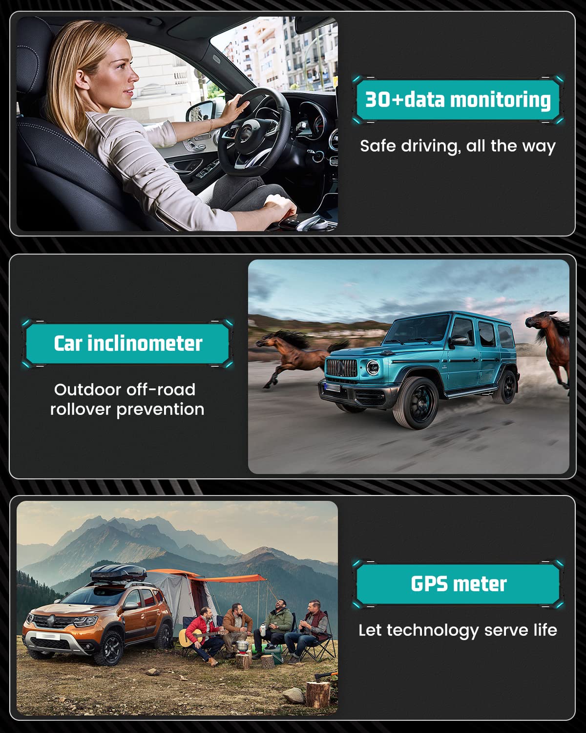 Lufi XS OBD2 Multi-functional Boost/temperature Gauge Scan tool GPS Gyroscope | Lufi