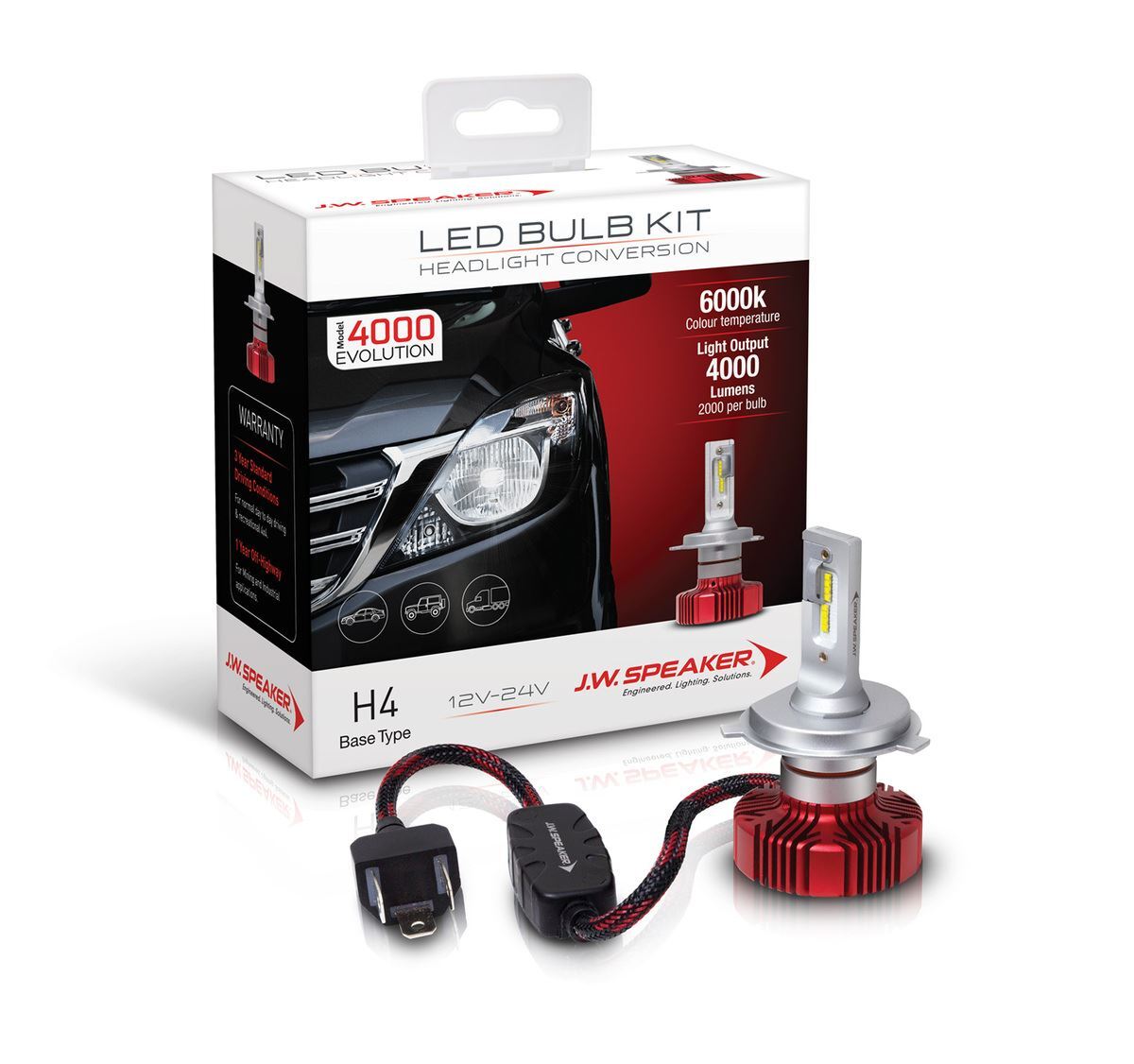 JW Speaker LED Headlight Bulb Kit EVO 4000 H4 Base Type - 990004