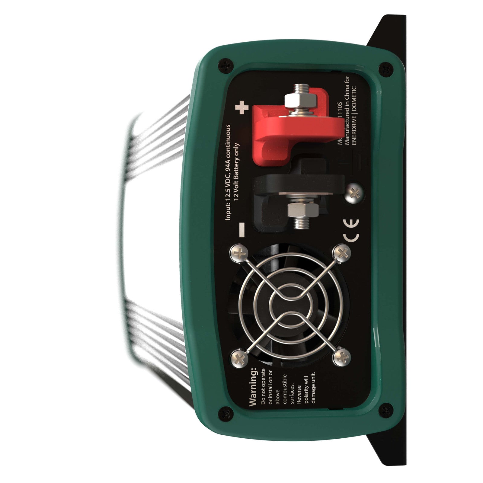 EN1110S DC end panel - heavy duty positive and negative battery stud terminals and cooling fan