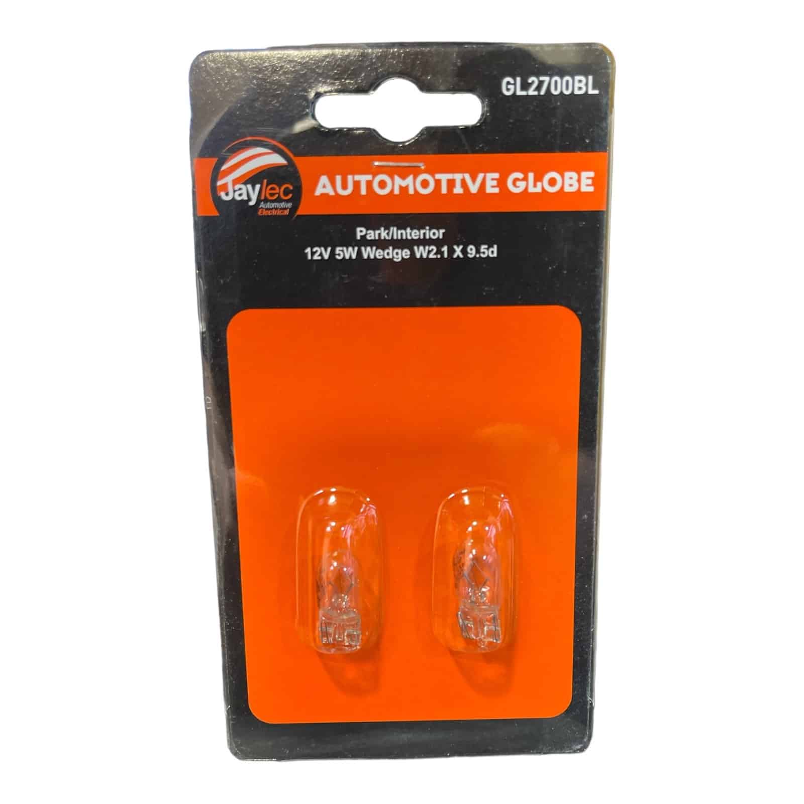 Jaylec GL2700BL Wedge Globe / Parker Globe W2.1X9.5D 12V 5W W5W Base Blister Pack of 2