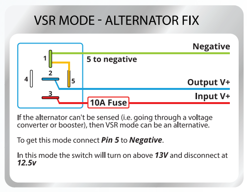 LV 12/24V 8AMP Alternator Sensing Relay 5 PIN Universal Application, VSR & Manual Override | LV Automotive