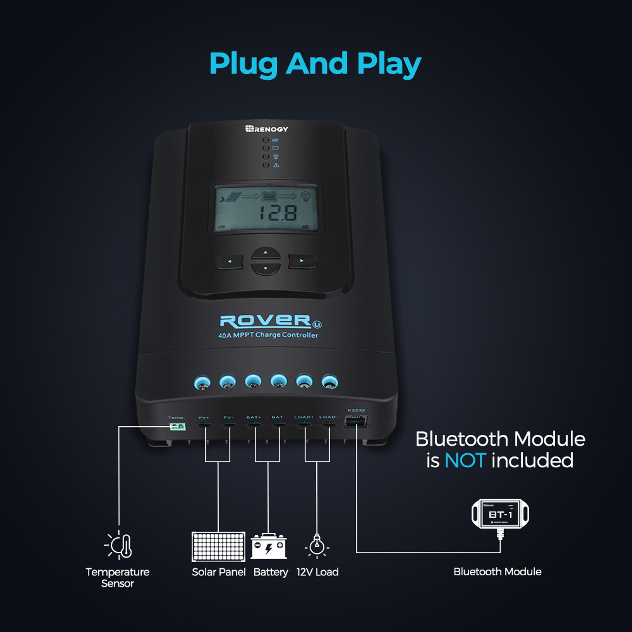 Renogy Rover Li 40 Amp MPPT Solar Charge Controller with Bluetooth Module | Renogy