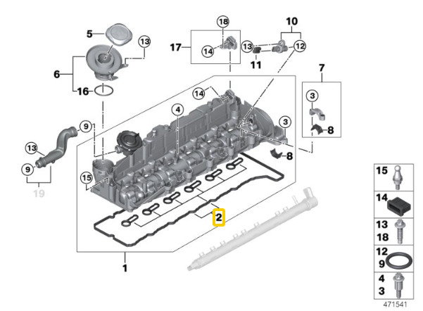 BMW Cylinder Head Cover Gasket Set for N57 - Elring 11128515732