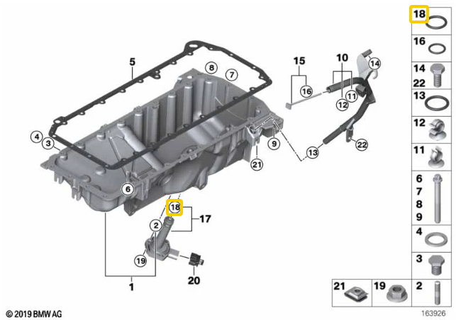 Genuine BMW Engine Oil Level Sensor Gasket for M57N & M57N2 - BMW 12611744292