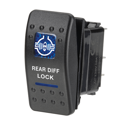 Narva 12 Volt Illuminated Off/On Sealed Rocker Switch with "Rear Diff Lock" Symbol (Blue) - 63138BL | Narva