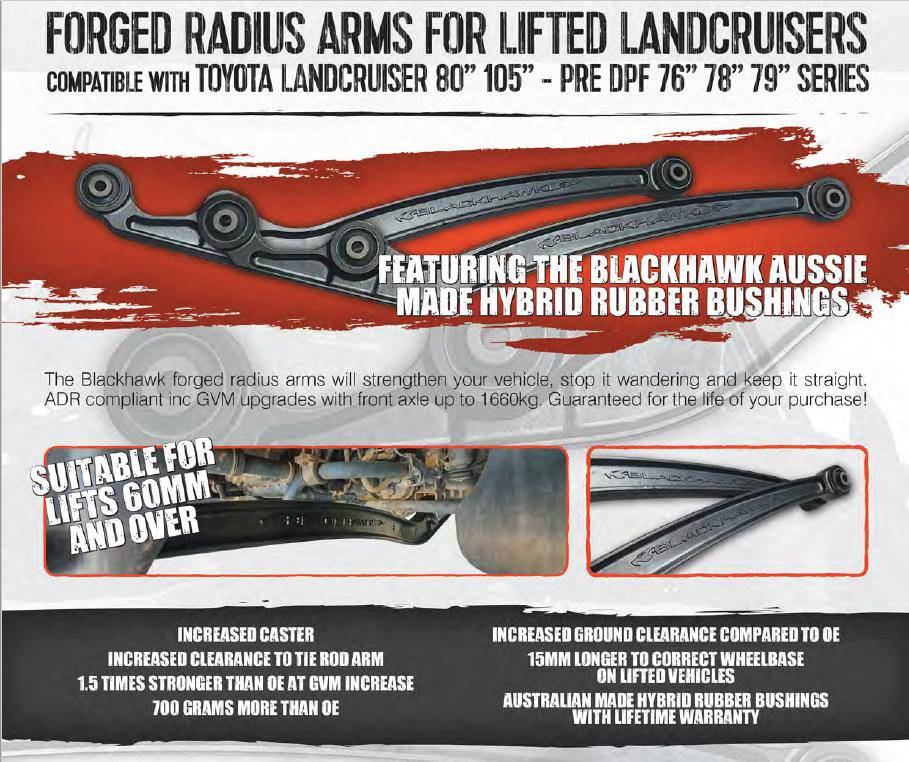 Blackhawk Forged Radius Arms for Toyota Landcruiser 80 105 & Pre DPF 76, 78 79 Series | Roadsafe