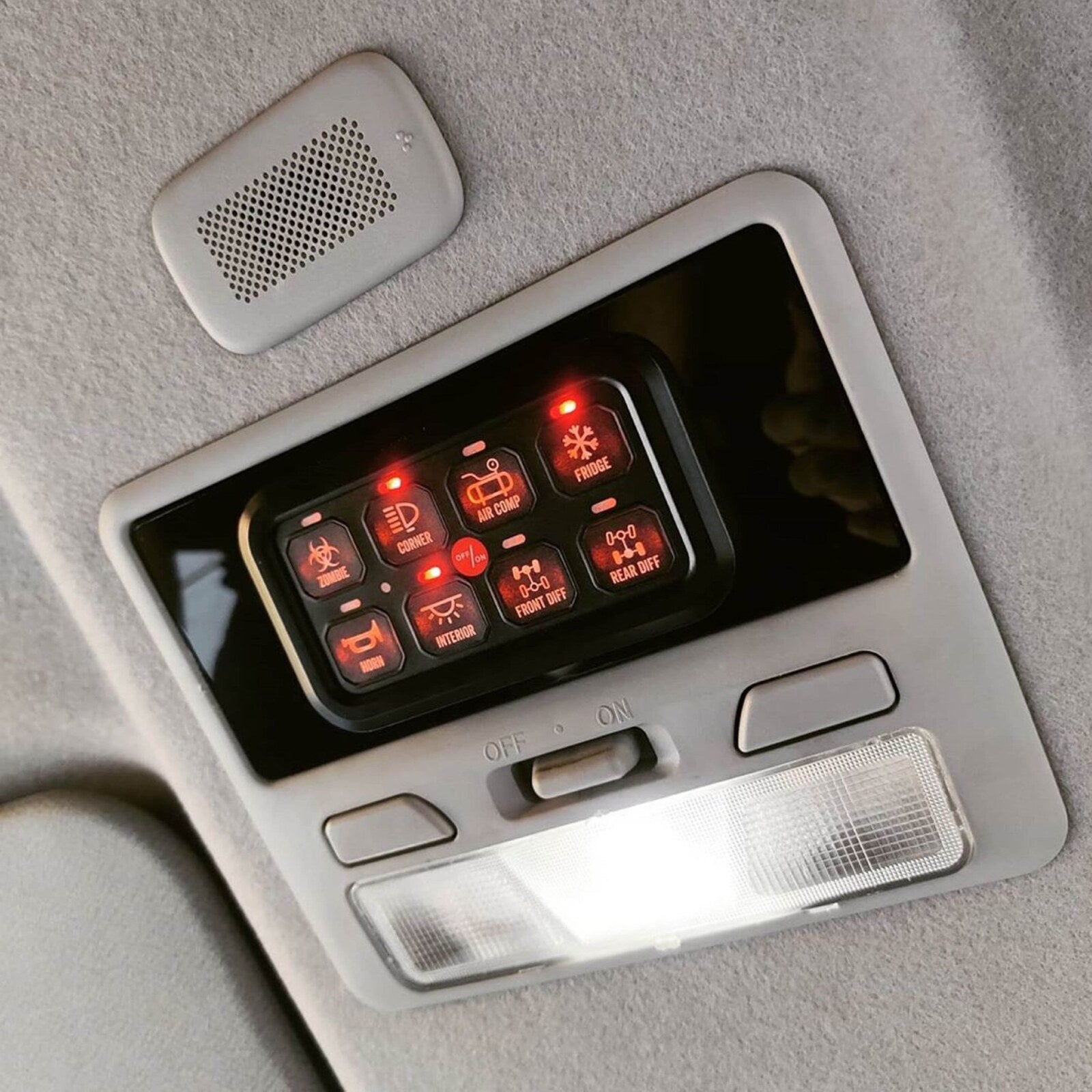 Roadpower Switch Panel 8 Way 10-30V 60A On/Off or Momentary 2 x High Beam Inputs 4 Colour Backlit | Roadpower