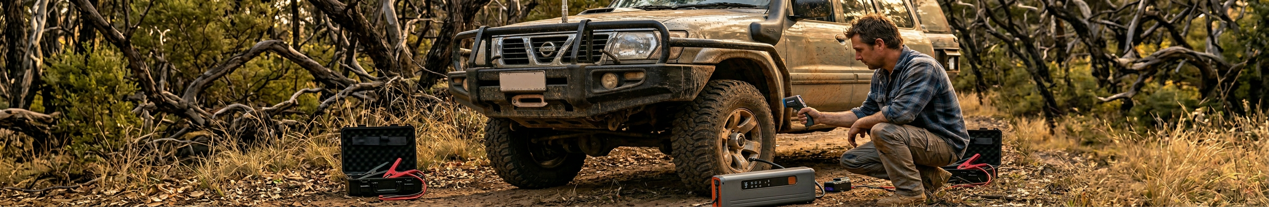 4wd with an air compressor on the ground and a thermal imaging gun in guys hand