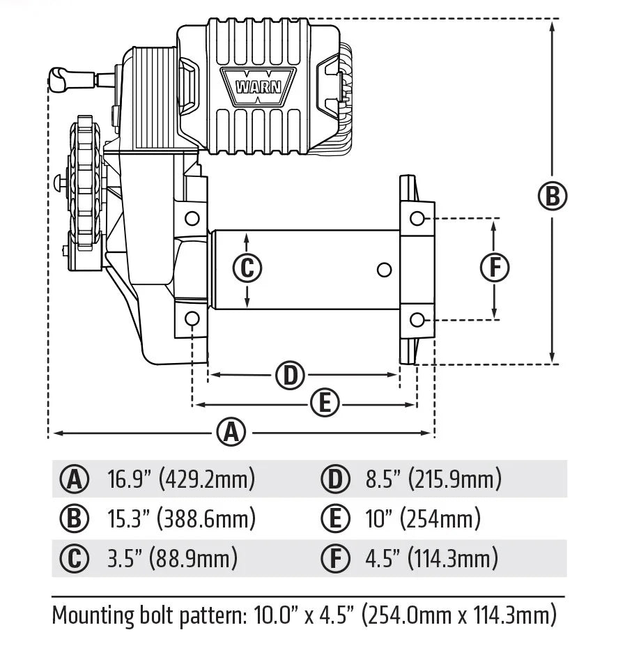 Warn 88631 M8274-70 12V High Mount Winch 38m Steel Rope