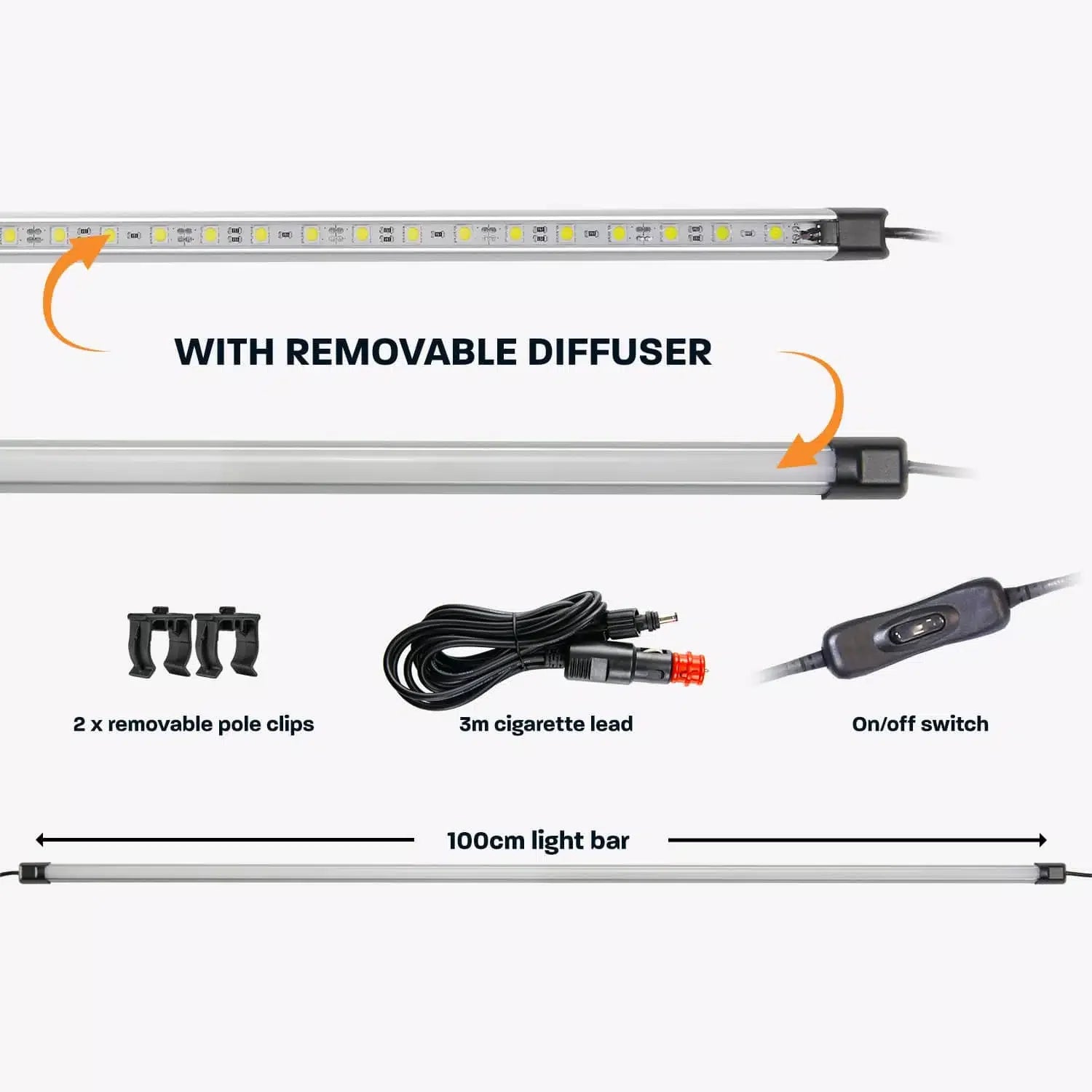 HARDKORR 100cm (1m) White LED Light Bar Kit with Diffuser | Hardkorr