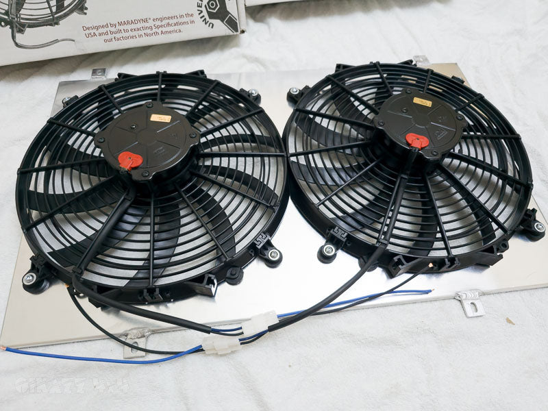 Fan Shroud + 2 x 14" Maradyne Champion Series Thermo Fans for Nissan Patrol GU TB45 Radiator | QIKAZZ 4x4 & Camping