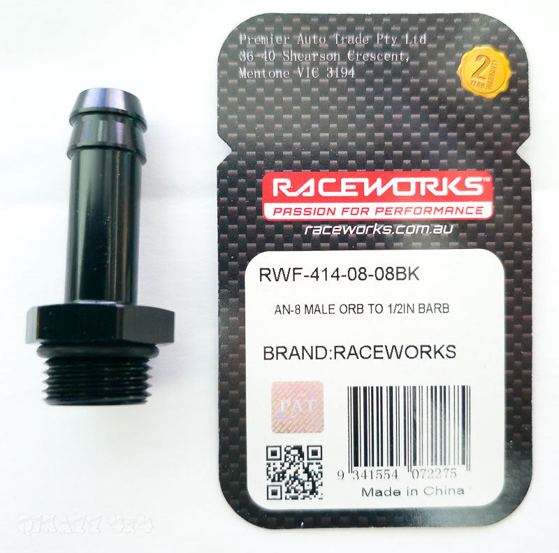 Raceworks AN8 Male ORB to 1/2" Barb (12.7mm)