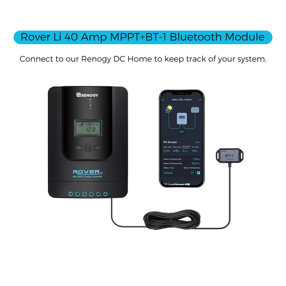 Renogy Rover Li 40 Amp MPPT Solar Charge Controller with Bluetooth Module | Renogy
