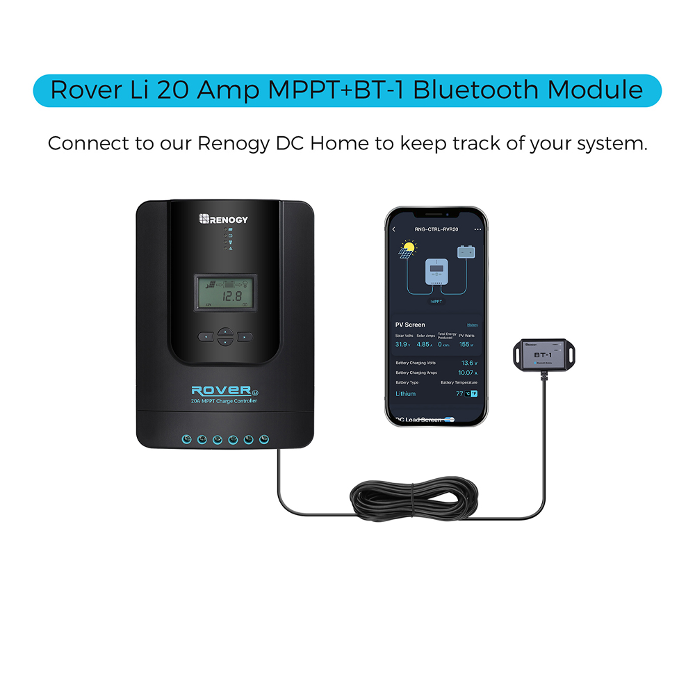 Renogy Rover Li 20 Amp MPPT Solar Charge Controller with Bluetooth Module