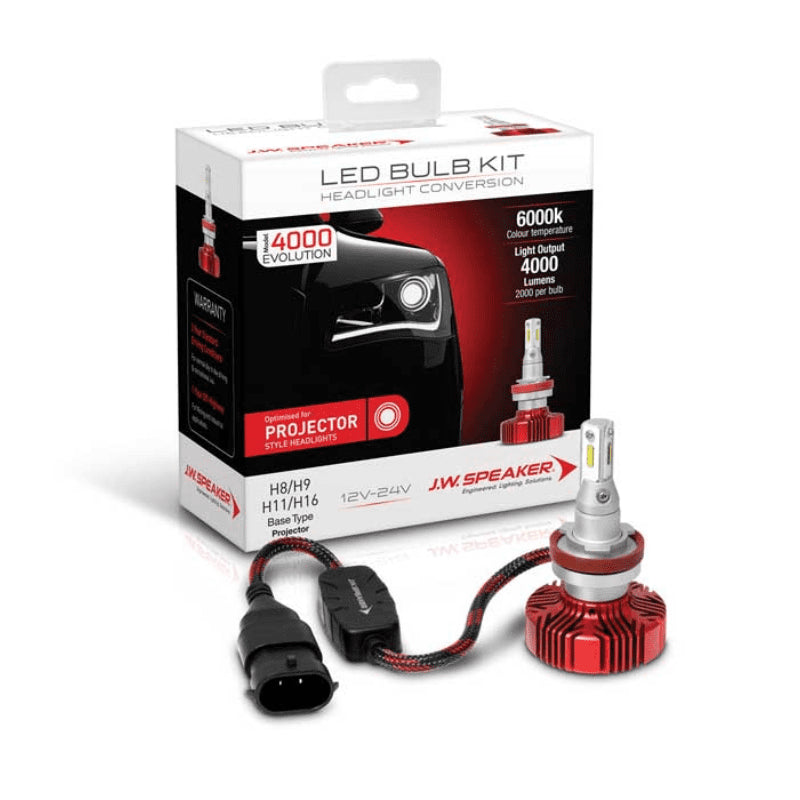 JW Speaker LED Headlight Bulb Kit EVO 4000 H8/H9/H11/H16 Projector Base Type - 990011P | J.W. Speaker