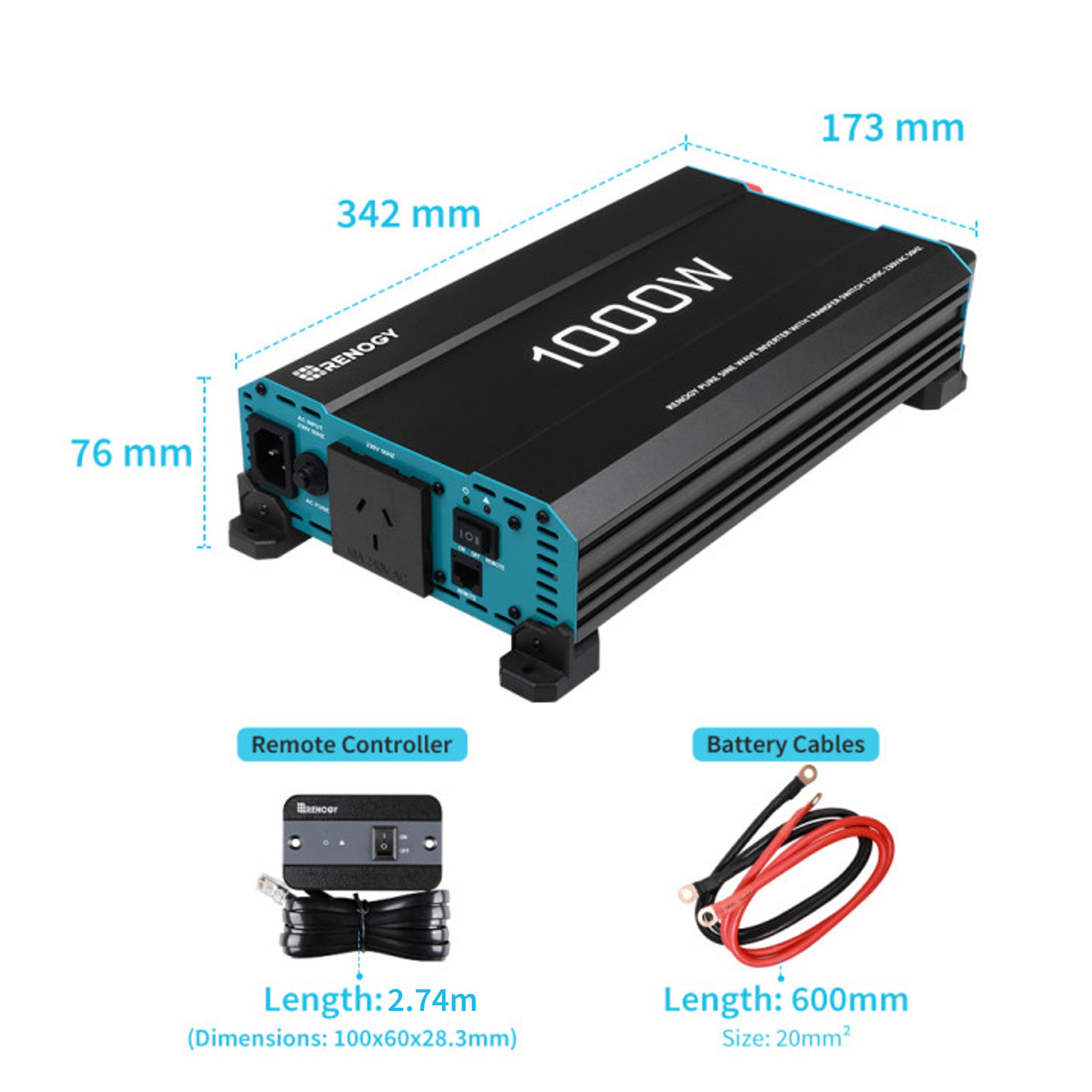 Renogy 1000W 12V to 230V/240V Pure Sine Wave Inverter (with UPS Function)