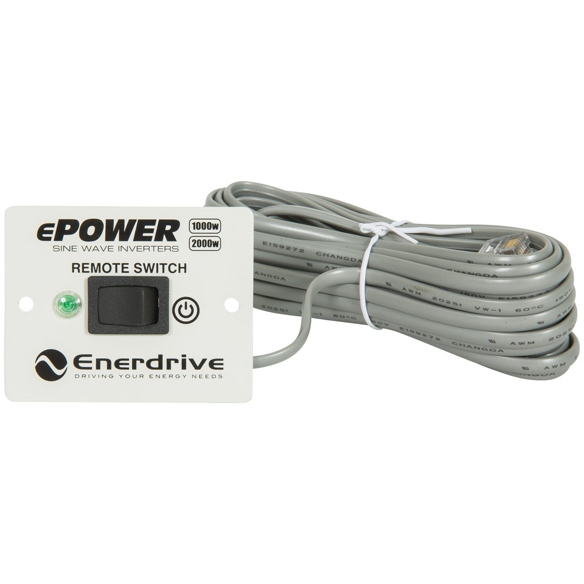 Included 6 metre ePOWER remote on/off switch panel with RJ cable for EN1110S inverter