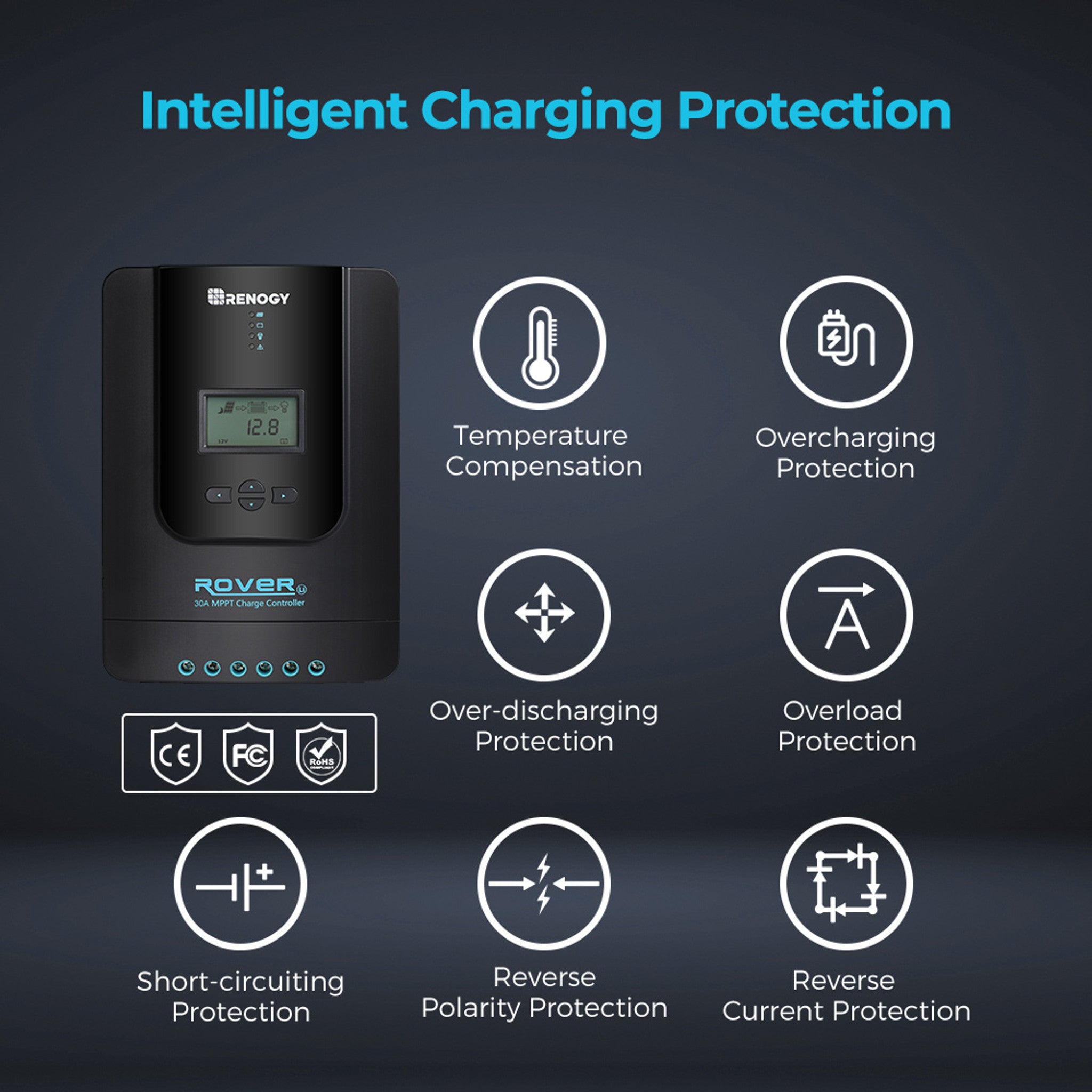 Renogy Rover Li 30 Amp MPPT Solar Charge Controller with Bluetooth Module | Renogy