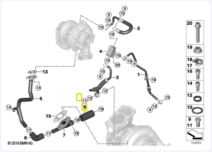 BMW Turbo Oil Return Hose for X5 E70 30SD & 35D M57N2 Twin Turbo - FA1 11427795976