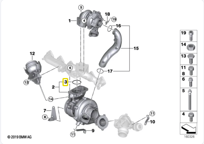 BMW Gasket for Turbo at Exhaust Manifold for X5 E70 30SD & 35D M57N2 Twin Turbo - FA1 11657802595