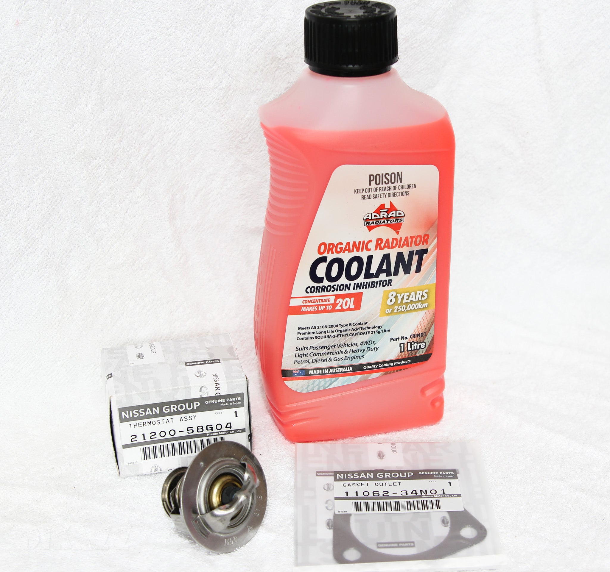 Genuine Nissan Thermostat + Gasket for Nissan Patrol GQ / GU TD42 + Adrad Organic Coolant | Nissan