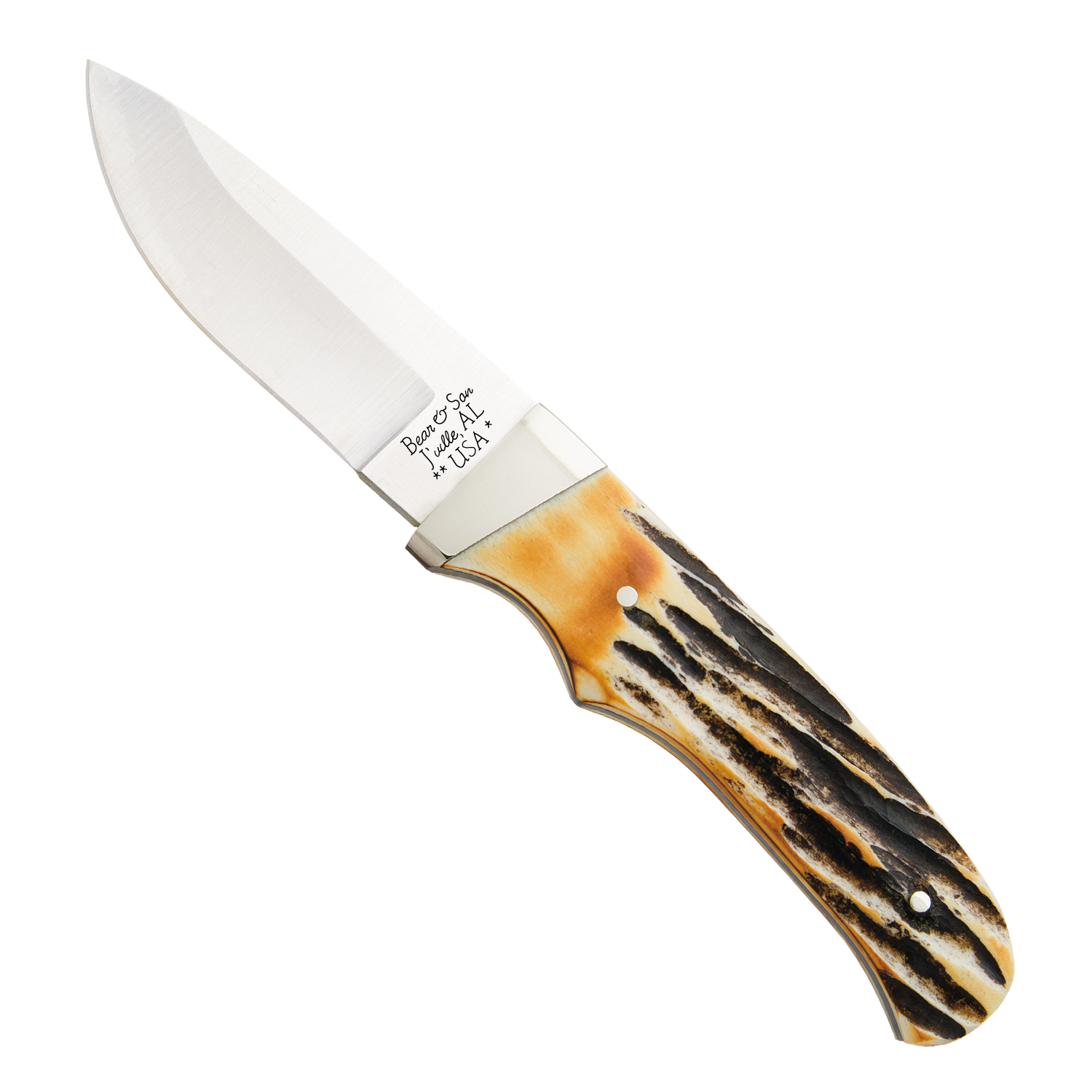 Bear & Son 7 7/8" Genuine India Stag Bone Pro Skinner Knife with Leather Sheath | Bear & Son
