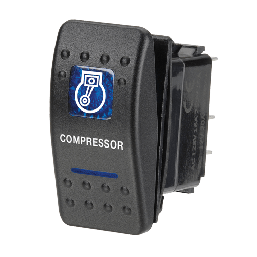 Narva 12 Volt Illuminated Off/On Sealed Rocker Switch with 'Compressor' Symbol (Blue) - 63140BL | Narva