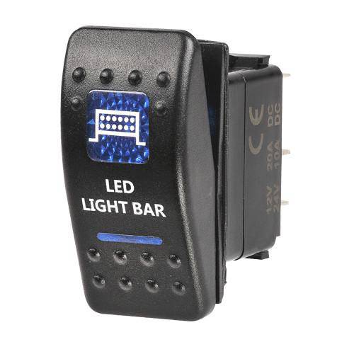 Narva 12 Volt Illuminated Off/On Sealed Rocker Switch with 'Led Light Bar' Symbol (Blue) - 63145BL | Narva