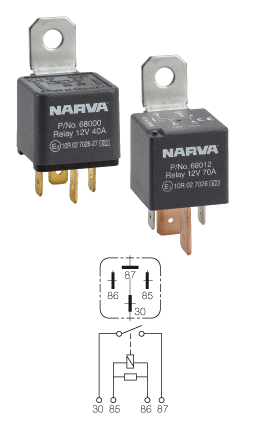 Narva Mini Relay 4 Pin 12V 40A Resistor Protected N/O