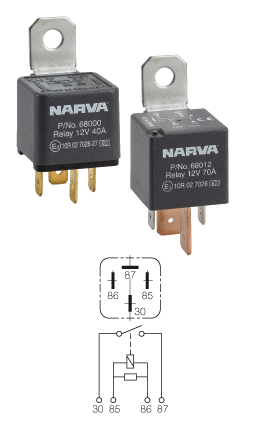 Narva Mini Relay 4 Pin 12V 40A Resistor Protected N/O | Narva