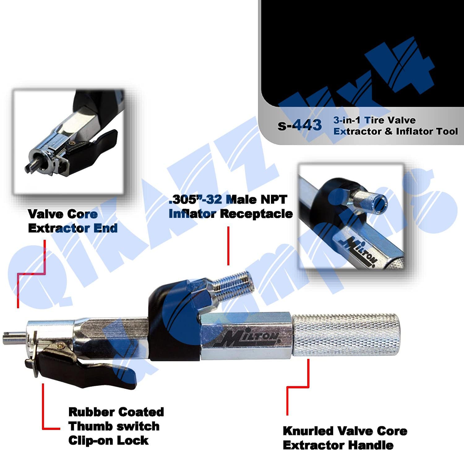 Milton 3-in-1 Tire Valve Extractor and Inflator Tool - Remove, Inflate, Install | Milton