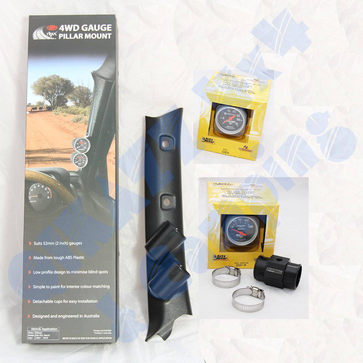 Autometer Water & Boost Gauge Kit & SAAS Pillar Pod for Nissan Patrol GU | Autometer