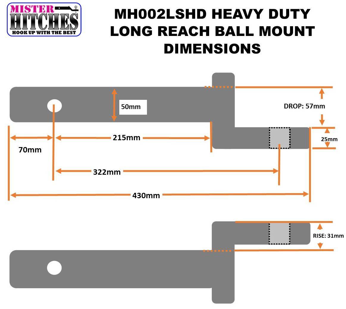Mister Hitches Ball Mount Heavy Duty Long Reach 322mm MH002LSHD | Roadsafe