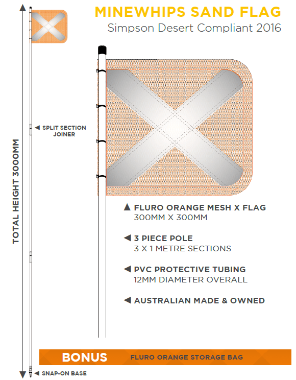 Minewhips 3m Sand Flag - Simpson Desert Compliant | Minewhips