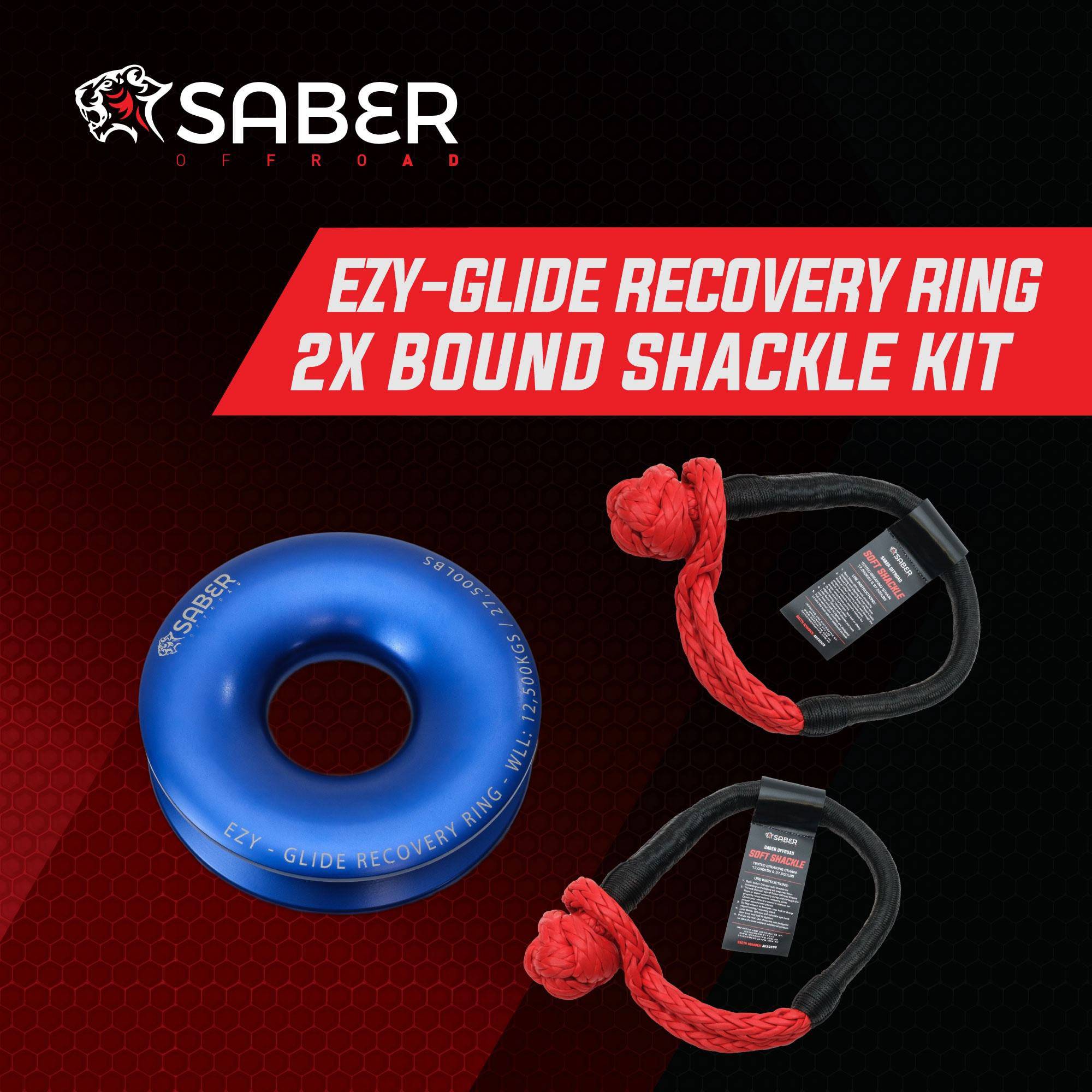 Saber Offroad Ezy-Glide Recovery Ring New + Twin 17K Bound Soft Shackle Kit | Saber Offroad