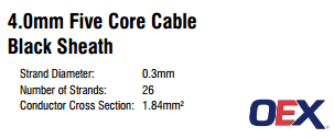 OEX 5 Core Cable 4mm Black Sheath Cable - 1m | OEX