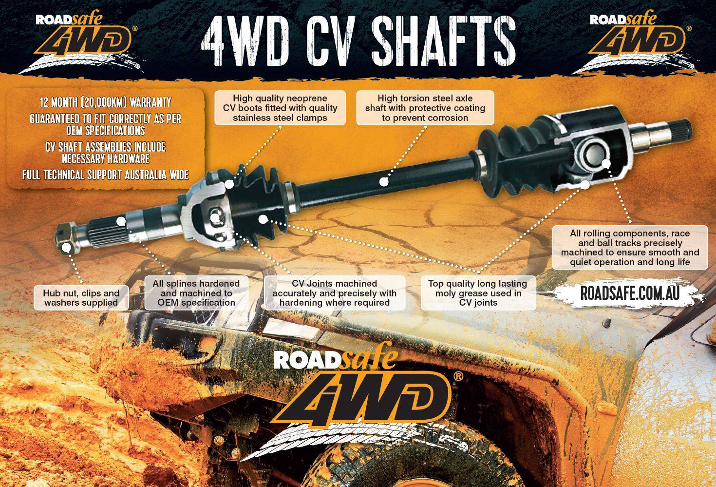 Roadsafe 4wd CV Shaft Ford Ranger PX & Mazda BT50 09/11-On - RHS | Roadsafe