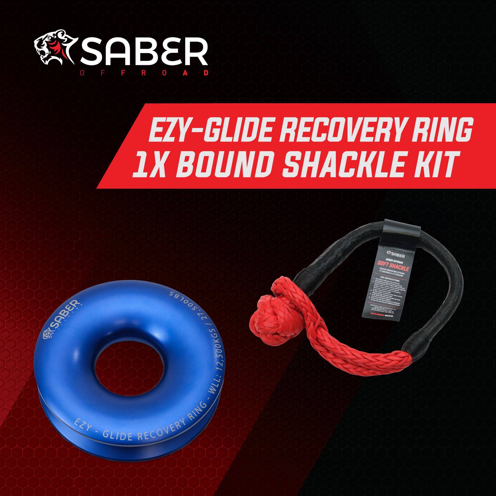 Saber Offroad Ezy-Glide Recovery Ring New + 17K Bound Soft Shackle Kit | Saber Offroad